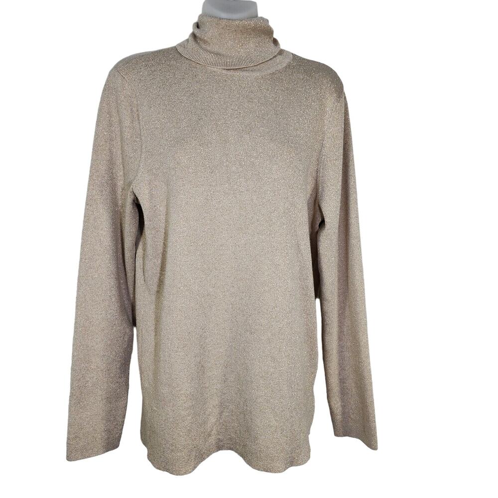 Chicos Sweater Women Size 2 Large Subtle Shimmer Gold Metallic Rachel Turtleneck